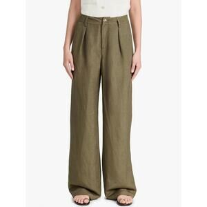 NWT PAIGE Dallas Linen Blend Wide Leg Pants Pleated Trousers High Rise Green 14